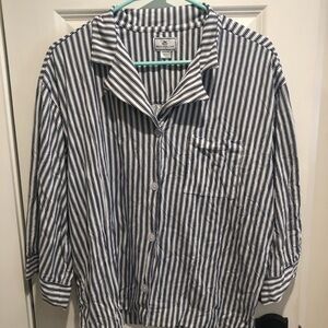 Blue and White Striped Women's Pajama Top